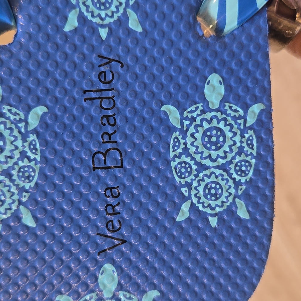 Vera Bradley Blue Turtle Print Flip Flops - Picture 3 of 8